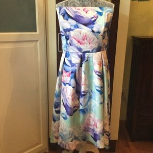 Strapless vibrant floral dress.  City chic size L
